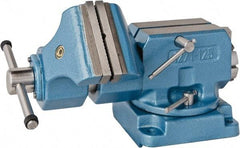 Bison - 5" Jaw Width x 5.9" Jaw Opening Capacity, 8.46" Throat Depth, Bench & Pipe Combination Vise - 1-1/4 to 2.36" Pipe Capacity, Swivel Base, Bolt Down Attachment, Steel - Benchmark Tooling