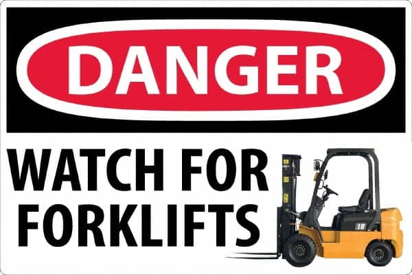 NMC - "Danger - Watch For Forklifts", 24" Long x 36" Wide, Sportwalk Safety Sign - Rectangle, 0.005" Thick, Use for Workplace/Safety - Benchmark Tooling