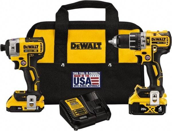 DeWALT - 20 Volt Cordless Tool Combination Kit - Includes 1/2" Brushless Hammer Drill & 1/4" 3-Speed Brushless Impact Driver, Lithium-Ion Battery Included - Benchmark Tooling