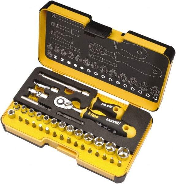 Felo - 36 Piece 1/4" Drive Ratchet Socket Set - Comes in Strongbox Case - Benchmark Tooling