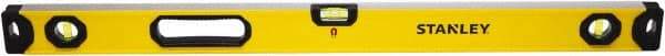 Stanley - Magnetic 48" Long 3 Vial Box Beam Level - Aluminum, Yellow, 1 Level & 2 Plumb Vials - Benchmark Tooling