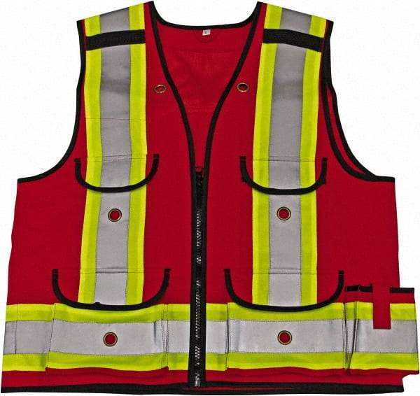 Viking - Size S High Visibility Red Solid Surveyor's Vest - 37" Chest, CSA Z96-09 Class 1, Level 2, Zipper Closure, 8 Pockets, Nylon - Benchmark Tooling