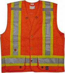 Viking - Size L High Visibility Orange Solid Surveyor's Vest - 43" Chest, CSA Z96-09 Class 2, Level 2, ANSI 107-2010 Class 2, Level 2, Snaps Closure, 8 Pockets, Polyester - Benchmark Tooling