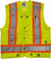 Viking - Size 2XL High Visibility Lime Solid Surveyor's Vest - 51" Chest, CSA Z96-09 Class 2, Level 2, ANSI 107-2010 Class 2, Level 2, Snaps Closure, 8 Pockets, Polyester - Benchmark Tooling