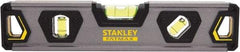 Stanley - 9" Long 3 Vial Torpedo Level - Aluminum, Black/Silver/Yellow, 1 45°, 1 Level & 1 Plumb Vials - Benchmark Tooling