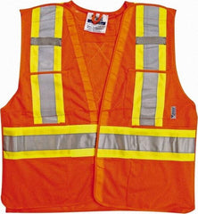 Viking - Size S/M High Visibility Orange Mesh Breakaway Vest - 37 to 40" Chest, ANSI 107-2010 Class 2, Level 2, Hook & Loop Closure, 4 Pockets, Polyester - Benchmark Tooling