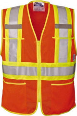 Viking - Size XL High Visibility Orange Mesh Public Safety Vest - 47" Chest, ANSI 107-2010 Class 2, Level 2, Zipper Closure, 4 Pockets, Polyester - Benchmark Tooling