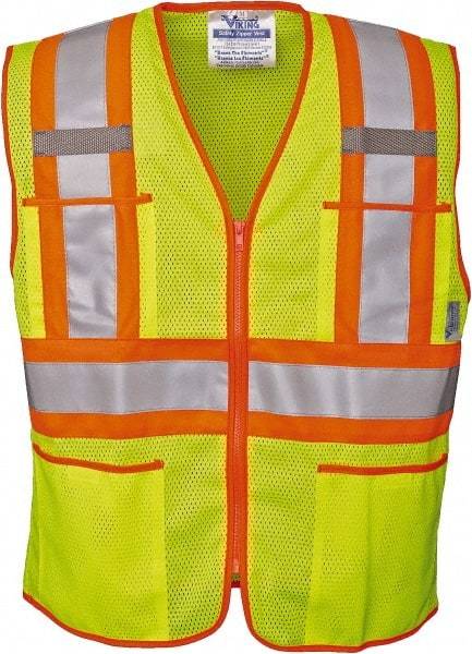 Viking - Size 4XL High Visibility Lime Mesh Public Safety Vest - 58" Chest, ANSI 107-2010 Class 2, Level 2, Zipper Closure, 4 Pockets, Polyester - Benchmark Tooling