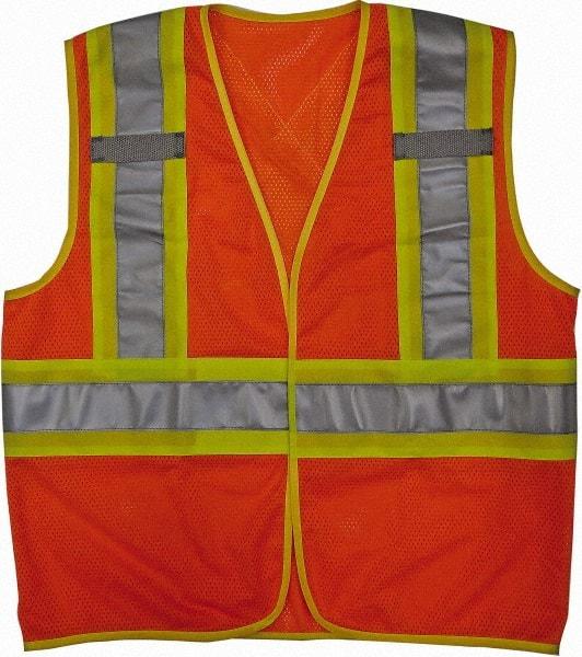 Viking - Size 4X/5XL High Visibility Orange Mesh Public Safety Vest - 58 to 60" Chest, ANSI 107-2010 Class 2, Level 2, Hook & Loop Closure, Polyester - Benchmark Tooling