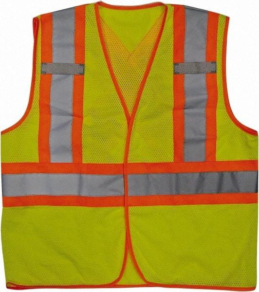 Viking - Size L/XL High Visibility Lime Mesh Public Safety Vest - 43 to 47" Chest, ANSI 107-2010 Class 2, Level 2, Hook & Loop Closure, Polyester - Benchmark Tooling