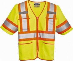 Viking - Size 4XL High Visibility Lime Mesh Public Safety Vest - 58" Chest, Zipper Closure, 4 Pockets, Polyester - Benchmark Tooling