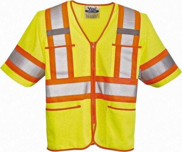 Viking - Size 3XL High Visibility Lime Mesh Public Safety Vest - 55" Chest, Zipper Closure, 4 Pockets, Polyester - Benchmark Tooling