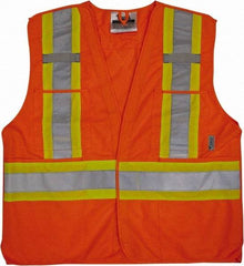 Viking - Size L/XL High Visibility Orange Solid Breakaway Vest - 43 to 47" Chest, Hook & Loop Closure, 4 Pockets, Polyester - Benchmark Tooling