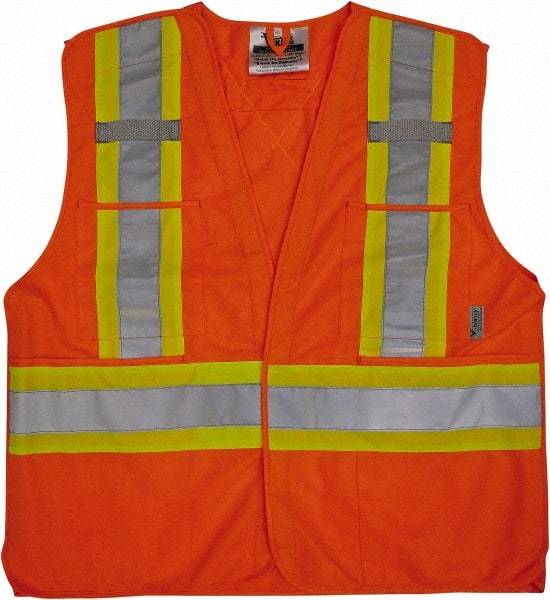 Viking - Size S/M High Visibility Orange Solid Breakaway Vest - 37 to 40" Chest, Hook & Loop Closure, 4 Pockets, Polyester - Benchmark Tooling