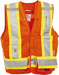 Viking - Size 2XL High Visibility Orange Solid Surveyor's Vest - 51" Chest, Snaps Closure, 13 Pockets, Polyester - Benchmark Tooling