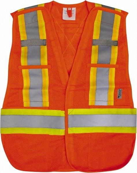 Viking - Size 3XL High Visibility Orange Mesh Public Safety Vest - 55" Chest, Zipper Closure, 4 Pockets, Polyester - Benchmark Tooling