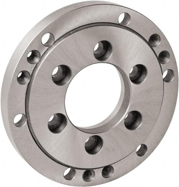 Bison - Adapter Back Plate for 5" Diam Self Centering Lathe Chucks - A2-6 Mount, 3.0315" Through Hole Diam, 6.4961" OD, 0.1378" Flange Height, Cast Iron - Benchmark Tooling