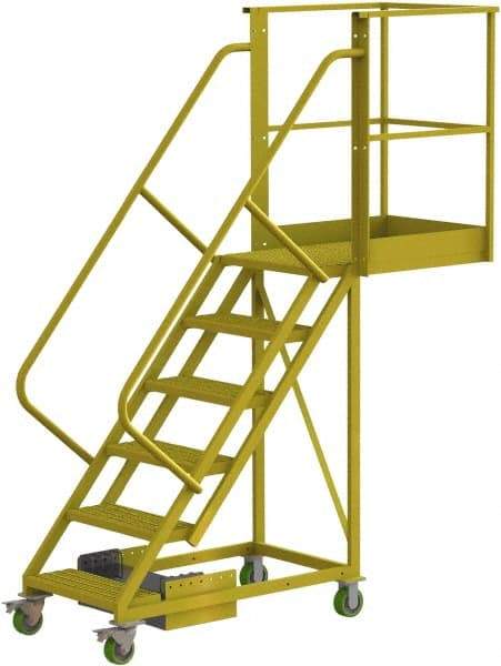 TRI-ARC - 102" 6 Step Configurable Cantilever Ladder - Unsupported, 300 Lb Capacity, 60" Platform Height, 30" Base Width x 82" Base Depth, Perforated Tread - Benchmark Tooling