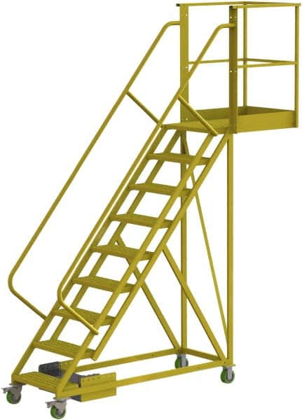 TRI-ARC - 132" 9 Step Configurable Cantilever Ladder - Unsupported, 300 Lb Capacity, 90" Platform Height, 30" Base Width x 107" Base Depth, Perforated Tread - Benchmark Tooling
