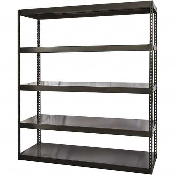 Hallowell - 5 Shelf Starter Solid Steel Waterfall Open Steel Shelving - 1 Lb Capacity, 72" Wide x 96" High x 24" Deep, Black - Benchmark Tooling