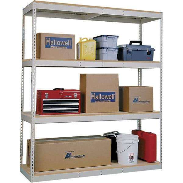 Hallowell - 4 Shelf Starter Open Steel Shelving - 500 Lb Capacity, 72" Wide x 84" High x 24" Deep, Tan - Benchmark Tooling