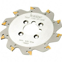 Iscar - Arbor Hole Connection, 1/16" Cutting Width, 1.1811" Depth of Cut, 125mm Cutter Diam, 1-1/16" Hole Diam, 12 Tooth Indexable Slotting Cutter - TGSF Toolholder, TAG N-A, TAG N-C/W/M, TAG N-J/JS/JT, TAG N-LF, TAG N-MF, TAG N-UT Insert - Benchmark Tooling