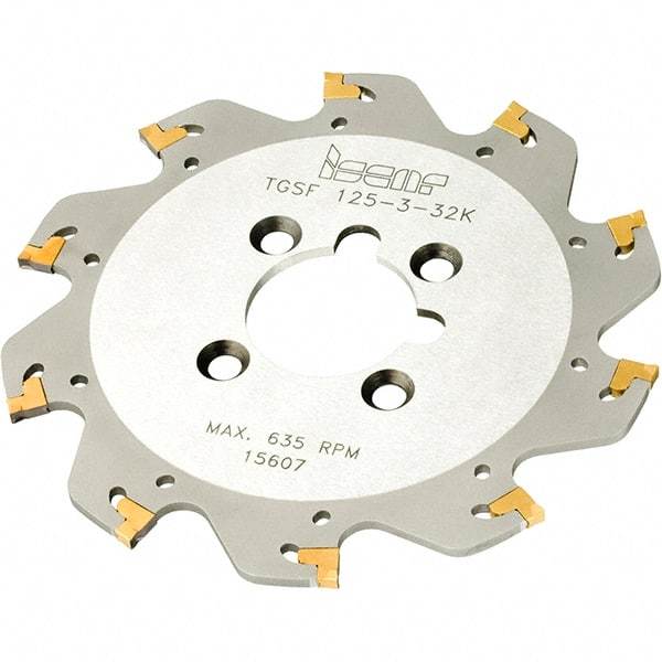 Iscar - Arbor Hole Connection, 4mm Cutting Width, 39mm Depth of Cut, 160mm Cutter Diam, 40mm Hole Diam, 12 Tooth Indexable Slotting Cutter - TGSF Toolholder, TAG Insert, Right Hand Cutting Direction - Benchmark Tooling