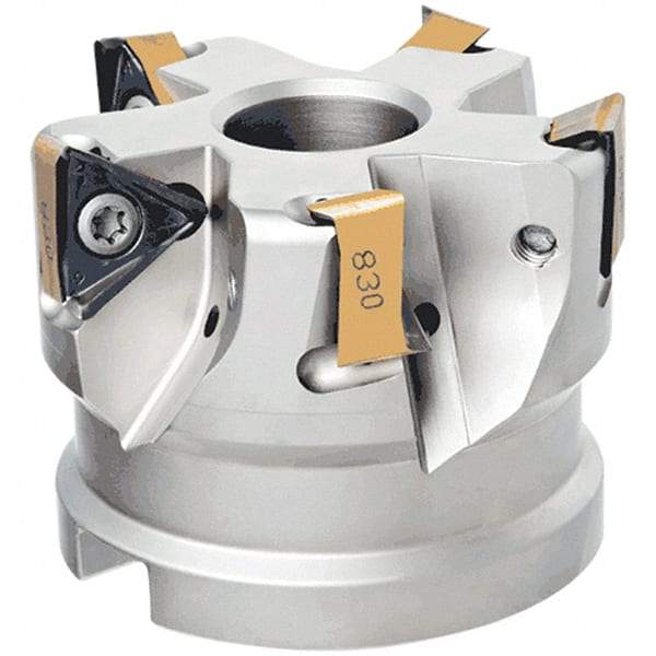 Iscar - 5 Inserts, 80mm Cut Diam, 27mm Arbor Diam, 13.5mm Max Depth of Cut, Indexable Square-Shoulder Face Mill - 0° Lead Angle, 50mm High, H690 TNKX 160610PNTR Insert Compatibility, Through Coolant, Series Helido - Benchmark Tooling