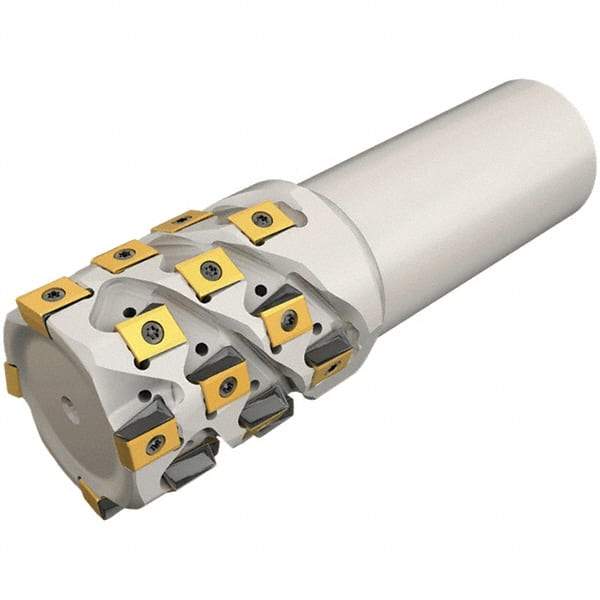 Iscar - 40mm Cut Diam, 44mm Max Depth of Cut, 32mm Shank Diam, 120mm OAL, Indexable Square Shoulder End Mill - T490 LN.. Inserts, Weldon Shank, 0° Lead Angle, Through Coolant, Series Helitang - Benchmark Tooling