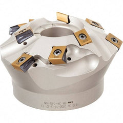 Iscar - 85.2mm Cut Diam, 27mm Arbor Hole, 30mm Max Depth of Cut, 60° Indexable Chamfer & Angle Face Mill - 9 Inserts, T490 LN.. Insert, Right Hand Cut, Through Coolant, Series Helitang - Benchmark Tooling