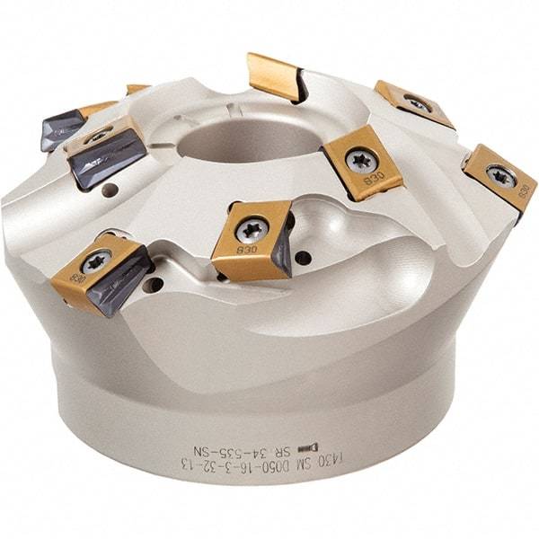 Iscar - 67, 73.2, 76.5, 80, 83.1mm Cut Diam, 25.4mm Arbor Hole, 10mm Max Depth of Cut, 15° Indexable Chamfer & Angle Face Mill - 7 Inserts, OXMT 050..\xB6S890 SNMU 130.. Insert, Right Hand Cut, Through Coolant, Series FeedMill, Helido - Benchmark Tooling