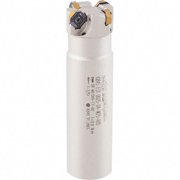 Iscar - 16mm Cut Diam, 5mm Max Depth of Cut, 16mm Shank Diam, 100mm OAL, Indexable Square Shoulder Helical End Mill - HM390 TCKT 0703PCTR Inserts, Cylindrical Shank, 0° Lead Angle, Through Coolant, Series HeliIQMill - Benchmark Tooling
