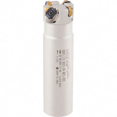 Iscar - 16mm Cut Diam, 5mm Max Depth of Cut, 16mm Shank Diam, 100mm OAL, Indexable Square Shoulder Helical End Mill - HM390 TCKT 0703PCTR Inserts, Cylindrical Shank, 0° Lead Angle, Through Coolant, Series HeliIQMill - Benchmark Tooling