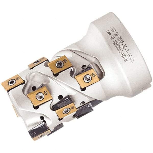 Iscar - 30 Inserts, 50mm Cut Diam, 22mm Arbor Diam, 44mm Max Depth of Cut, Indexable Square-Shoulder Face Mill - 0° Lead Angle, 65mm High, T490 LN.. Insert Compatibility, Through Coolant, Series Helitang - Benchmark Tooling