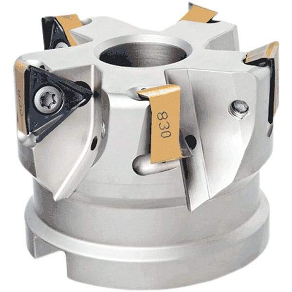 Iscar - 8 Inserts, 4" Cut Diam, 1-1/2" Arbor Diam, 17/32" Max Depth of Cut, Indexable Square-Shoulder Face Mill - 2" High, H690 TNKX 160610 Insert Compatibility, Through Coolant, Series Helido - Benchmark Tooling