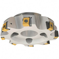 Iscar - 7 Inserts, 160mm Cut Diam, 40mm Arbor Diam, 21mm Max Depth of Cut, Indexable Square-Shoulder Face Mill - 0° Lead Angle, 63mm High, T490 LNHT 2212-PNTR Insert Compatibility, Through Coolant, Series Helitang - Benchmark Tooling