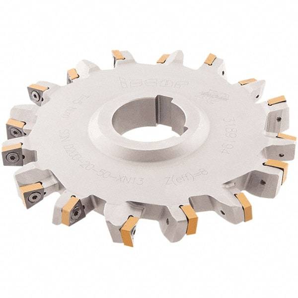 Iscar - Arbor Hole Connection, 0.56" Cutting Width, 1.075" Depth of Cut, 4" Cutter Diam, 1-1/4" Hole Diam, 10 Tooth Indexable Slotting Cutter - SDN-XN13 Toolholder, XNMU 13 Insert, Neutral Cutting Direction - Benchmark Tooling