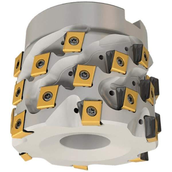 Iscar - 9 Inserts, 50mm Cut Diam, 22mm Arbor Diam, 36mm Max Depth of Cut, Indexable Square-Shoulder Face Mill - 0° Lead Angle, 56mm High, T490 LN.. Insert Compatibility, Through Coolant, Series Helitang - Benchmark Tooling
