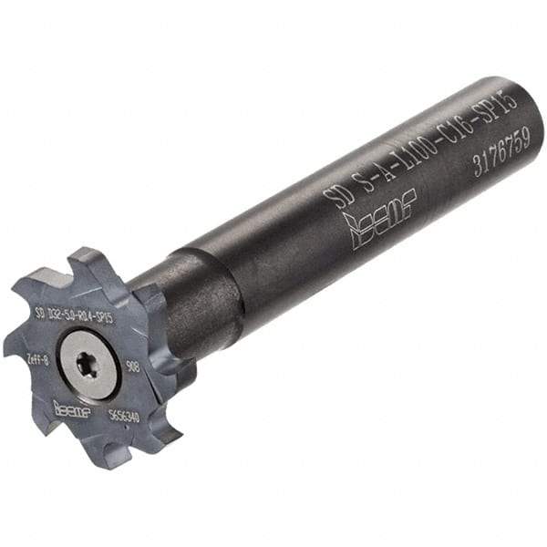 Iscar - T-Slot 5/8" Stepped Shank Milling Tip Insert Holder & Shank - 4" Projection, 0.591" Neck Diam, M5x0.50 Neck Thread, 4.692" OAL, Carbide SD S-A Tool Holder - Benchmark Tooling