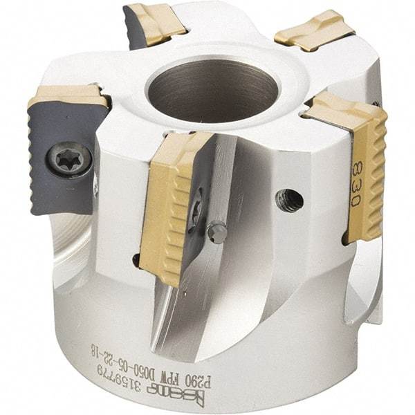 Iscar - 6 Inserts, 2-1/2" Cut Diam, 1" Arbor Diam, 0.708" Max Depth of Cut, Indexable Square-Shoulder Face Mill - 0° Lead Angle, 1.57" High, P290 AC.T 1806.. Insert Compatibility, Through Coolant, Series MillShred - Benchmark Tooling