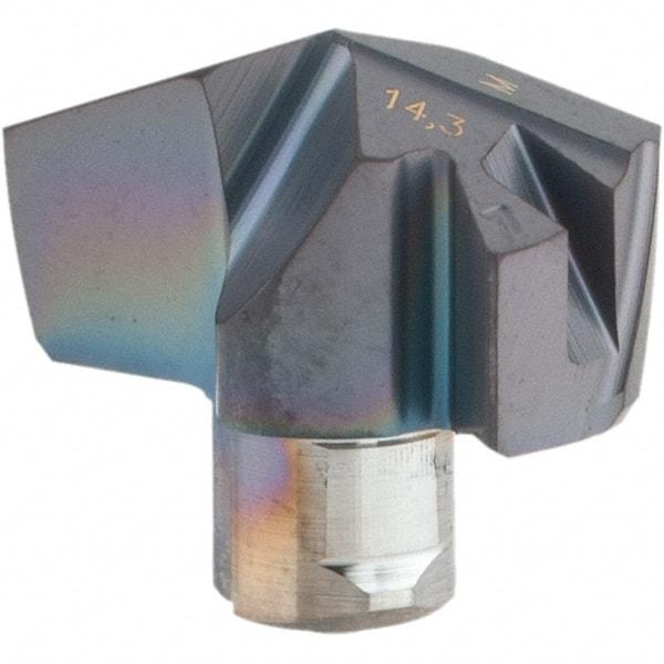 Iscar - Series ICM, 14.3mm Diam Grade IC907 140° Replaceable Drill Tip - Carbide, TiAlN/TiN Finish, 14 Seat Size - Benchmark Tooling