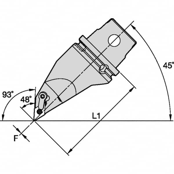 Kennametal - Left Hand Cut, Size KM63, DN.. Insert Compatiblity, Modular Turning & Profiling Cutting Unit Head - 115mm Head Length, Through Coolant, Series M-Clamping - Benchmark Tooling