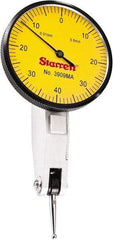 Starrett - 0.8 mm Range, 0.01 mm Dial Graduation, Horizontal Dial Test Indicator - 1-9/16 Inch Yellow Dial, 0-40-0 Dial Reading - Benchmark Tooling