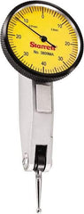 Starrett - 0.8 mm Range, 0.01 mm Dial Graduation, Horizontal Dial Test Indicator - 1-1/4 Inch Yellow Dial, 0-40-0 Dial Reading - Benchmark Tooling