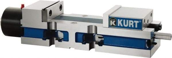 Kurt - 4" Jaw Width, 6" Jaw Opening Capacity, Horizontal Stationary Machine Vise - Hydraulic Operation, 7,800 Lb Capacity, 1 Station, 14.16" Long x 3.4900" High x 1-15/64" Deep, 1.235" Jaw Height, Ductile Iron - Benchmark Tooling