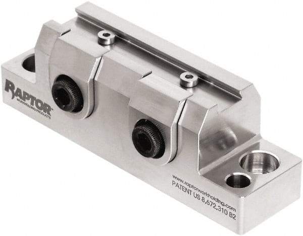 Raptor Workholding - 1-1/4" High x 1" Wide x 3-3/4" Long Vise Clamp - 3/8" Jaw Opening Capacity, 1/8" High x 2-1/2" Wide Jaw, For 4 & 5 Axis Workholding Systems - Benchmark Tooling