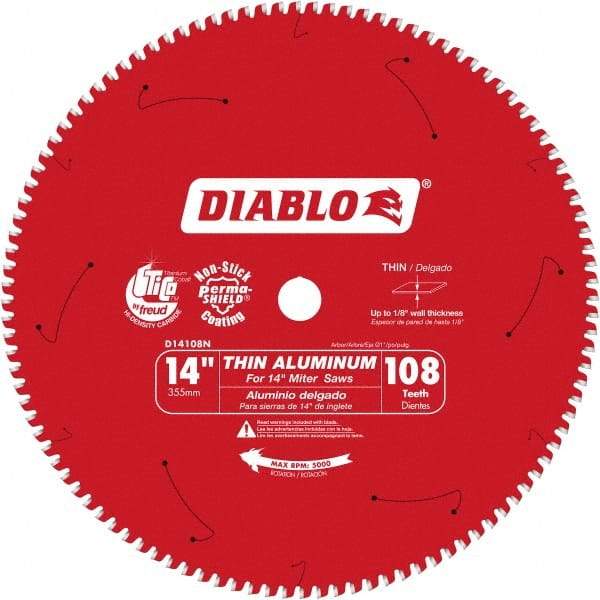 Freud - 14" Blade Diam, 108 Teeth, Carbide-Tipped Cold Saw Blade - 1" Arbor Hole Diam, 0.071" Blade Thickness - Benchmark Tooling