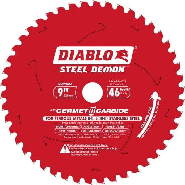 Freud - 9" Blade Diam, 46 Teeth, Carbide-Tipped Cold Saw Blade - 1" Arbor Hole Diam, 1/16" Blade Thickness - Benchmark Tooling