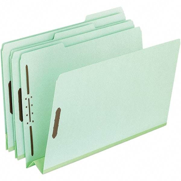 Pendaflex - 8-1/2 x 14", Legal, Green, Classification Folders with Top Tab Fastener - 25 Point Stock, Assorted Tab Cut Location - Benchmark Tooling