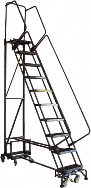 Ballymore - 90" 9 Step Ladder - Rolling Safety Ladder, 450 Lb Capacity, 90" Platform Height, 26" Base Width x 63" Base Depth, Abrasive Mat Tread - Benchmark Tooling